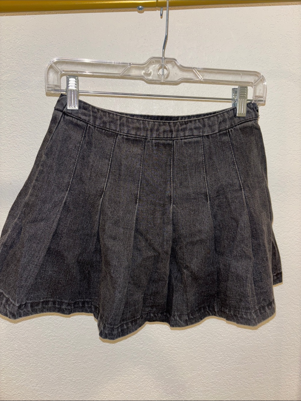 Forever 21 Black Washed Denim Pleated Skirt